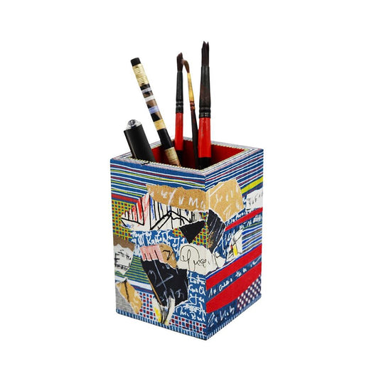 Blue - Red Wooden Pencil Holder - HeliumProject.gr