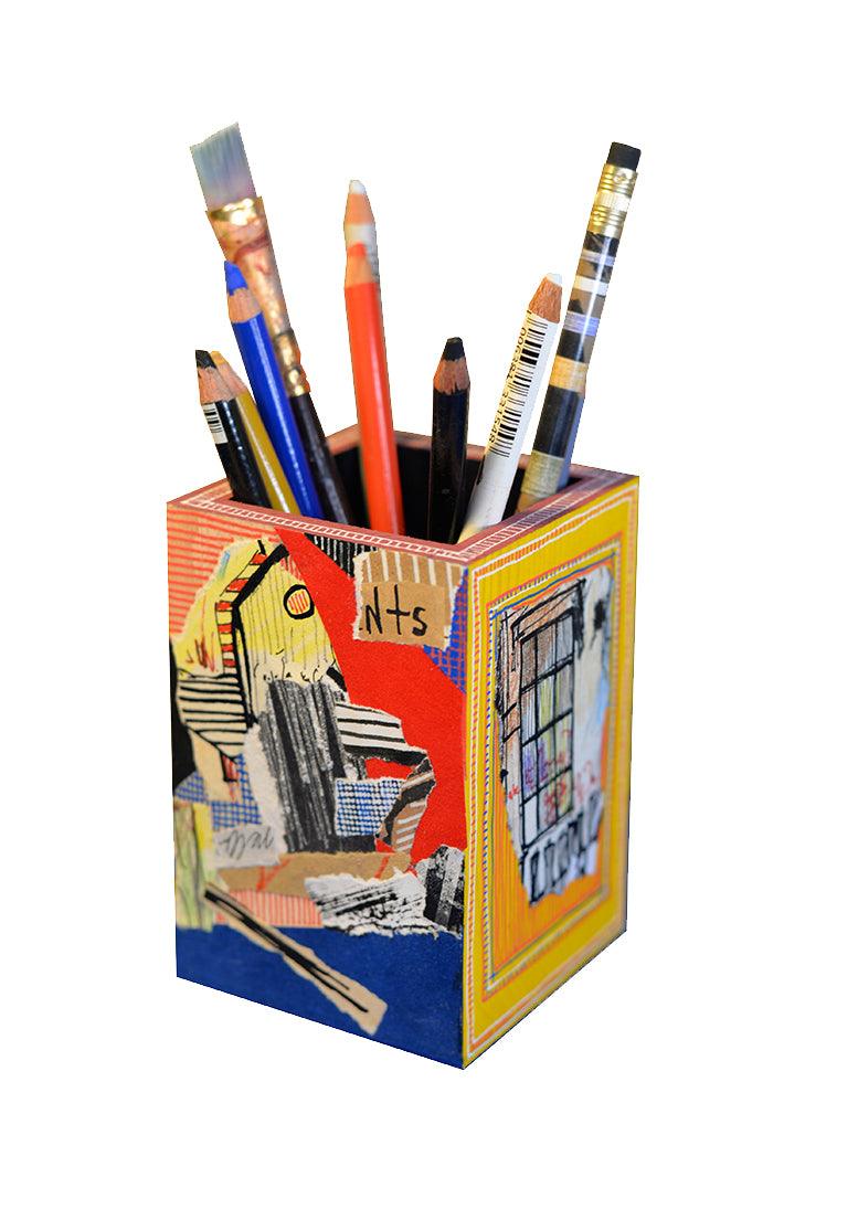 Red & Yellow Wooden Pencil Holder - HeliumProject.gr