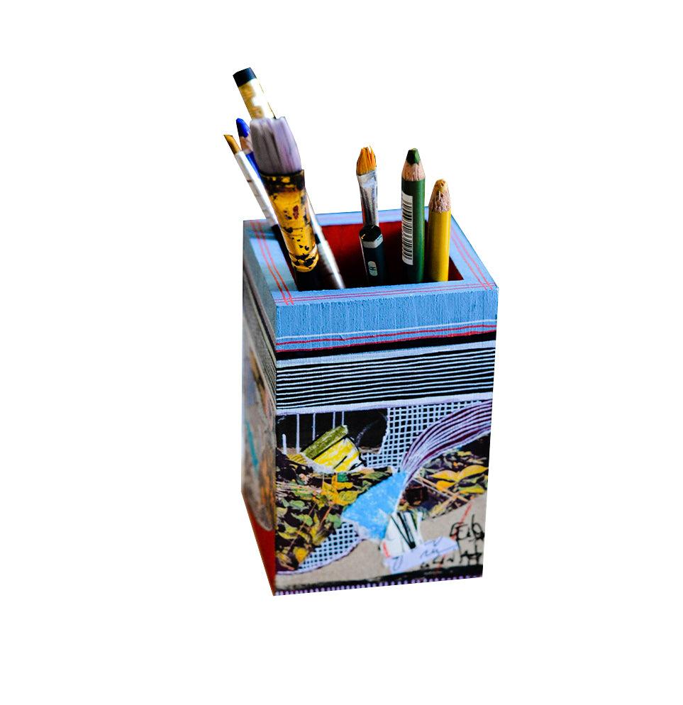 Blue & Red Wooden Pencil Holder - HeliumProject.gr
