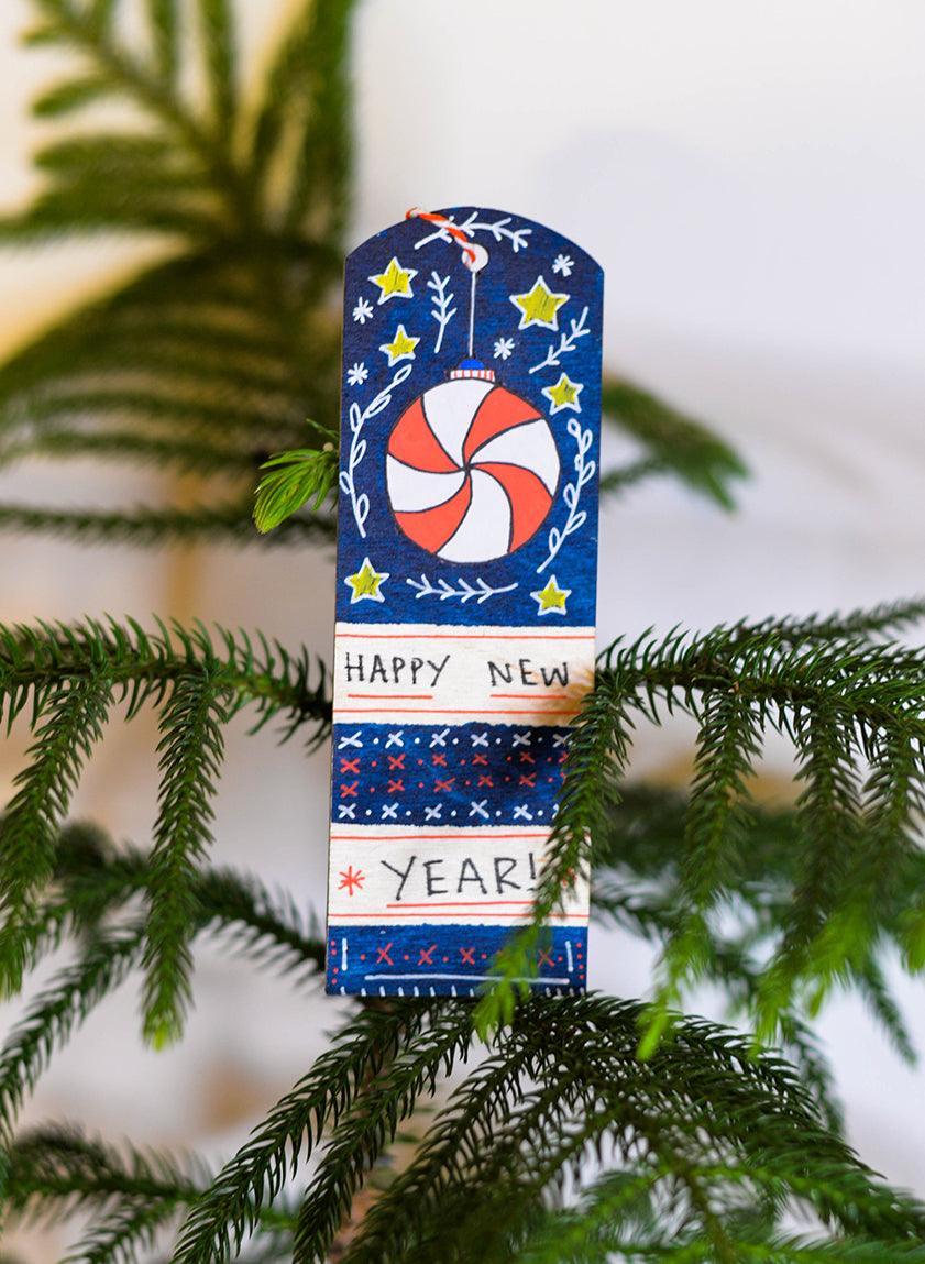 Happy New Year Wooden Ornament