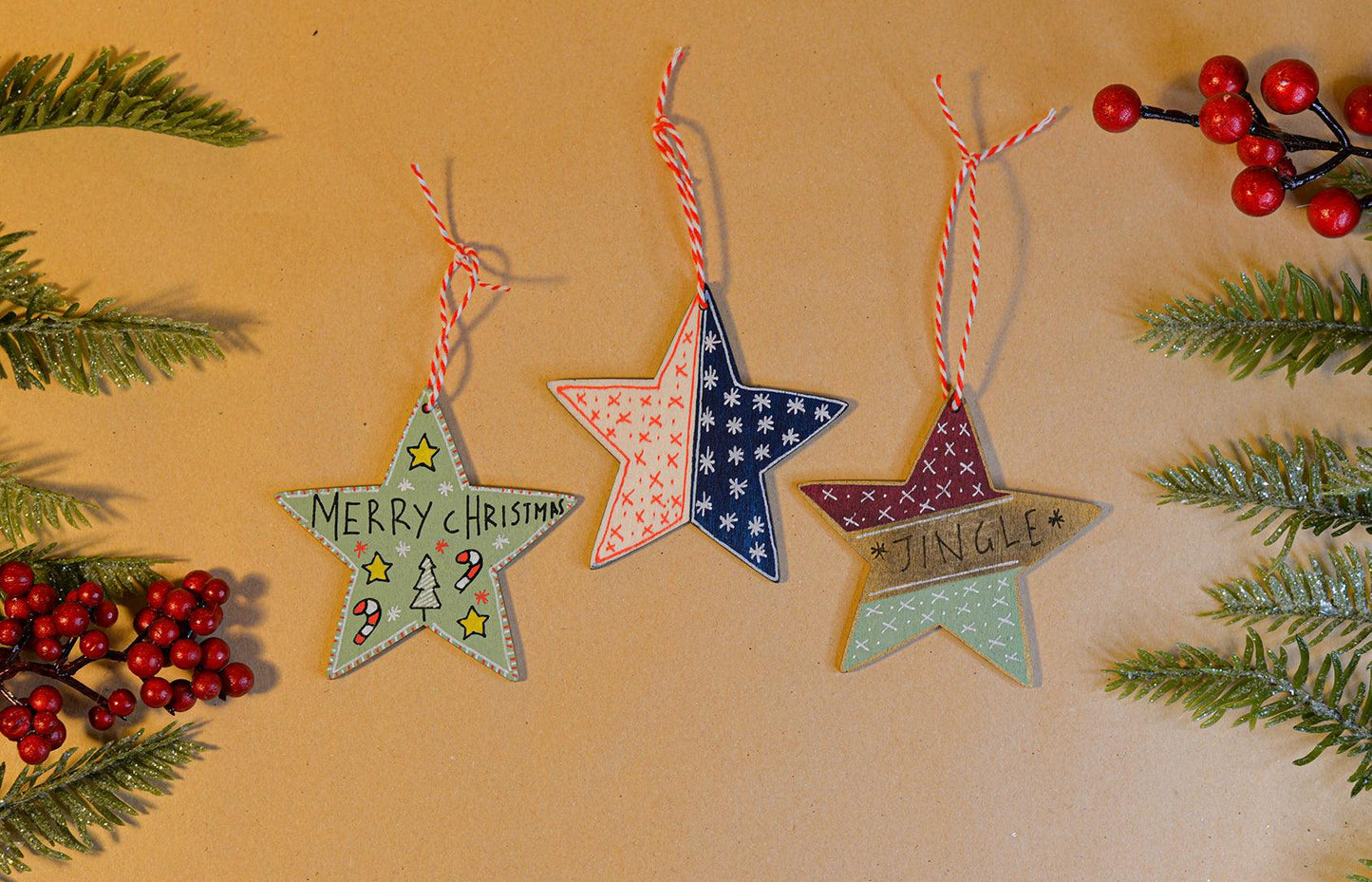 Stars Wooden Ornaments IV Set of 3