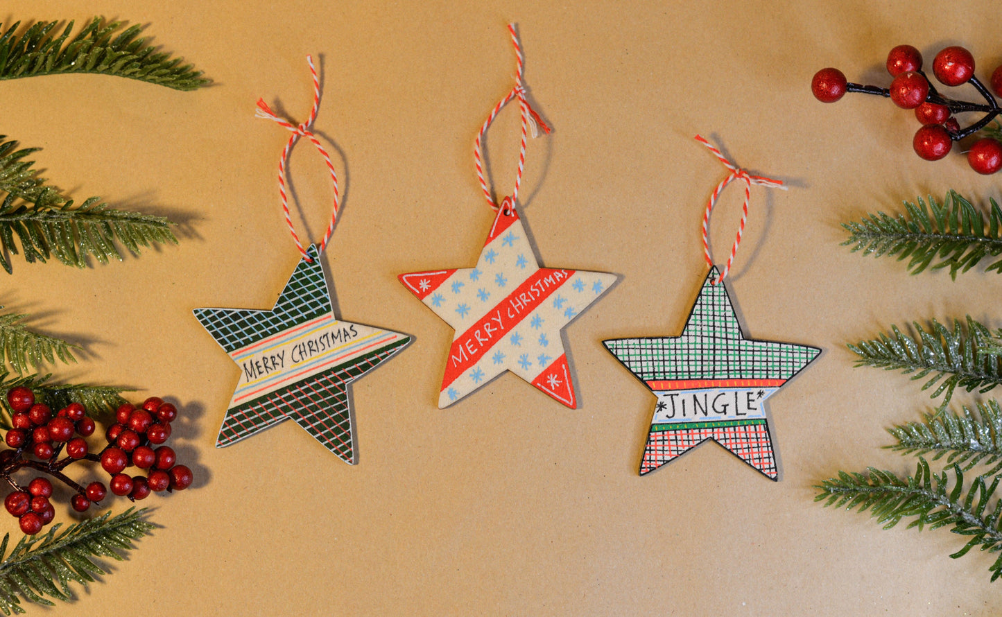 Stars Wooden Ornaments I Set of 3