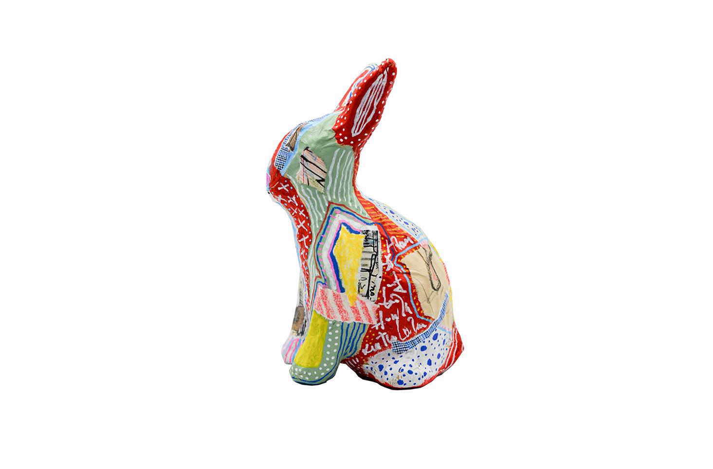 Red & Yellow Bunny Paper Mache Figure