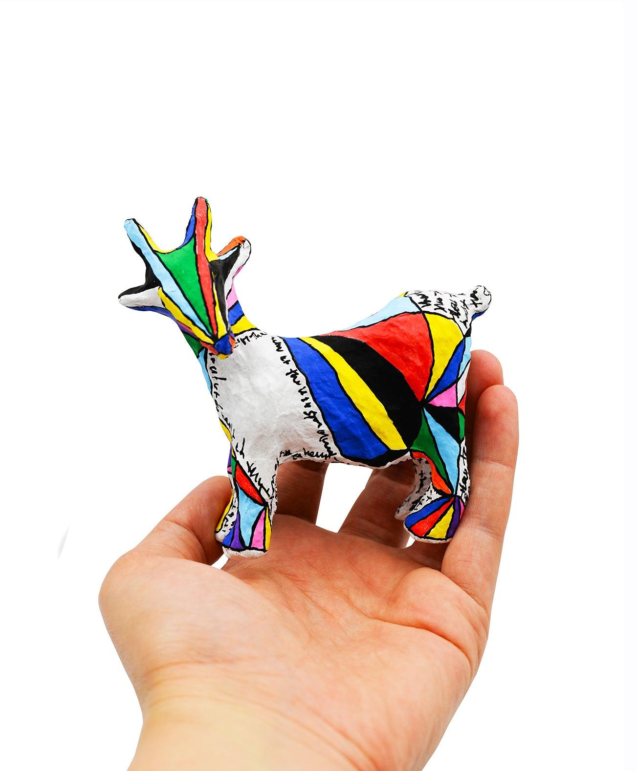Rainbow Goat Paper Mache Figure - HeliumProject.gr