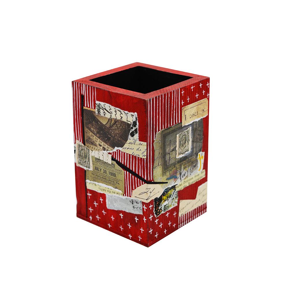 Deep Red Wooden Pencil Holder - HeliumProject.gr