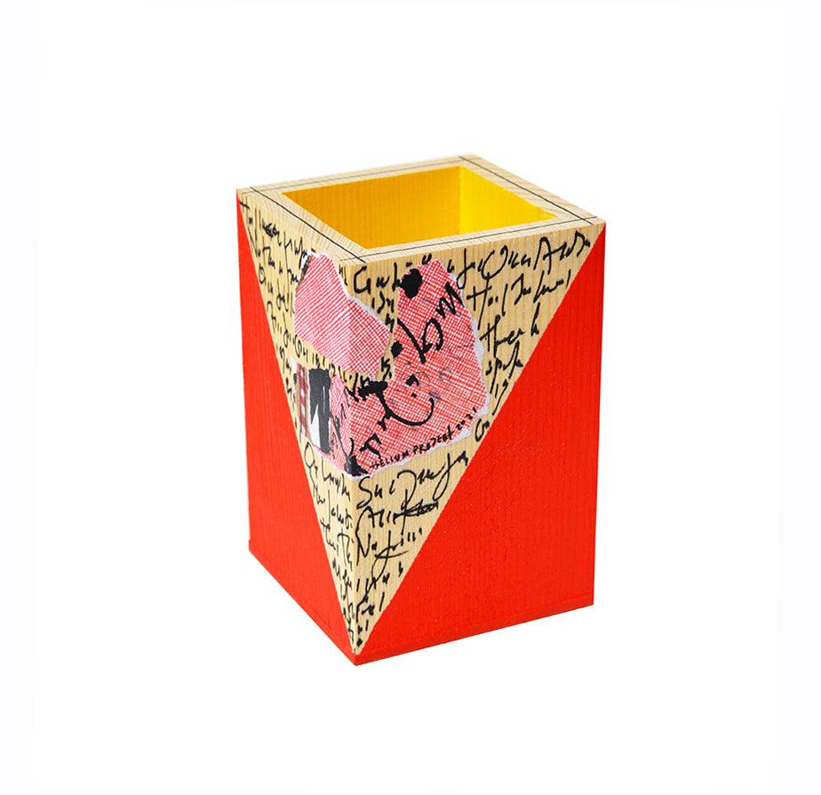 Red - Yellow Wooden Pencil Holder - HeliumProject.gr