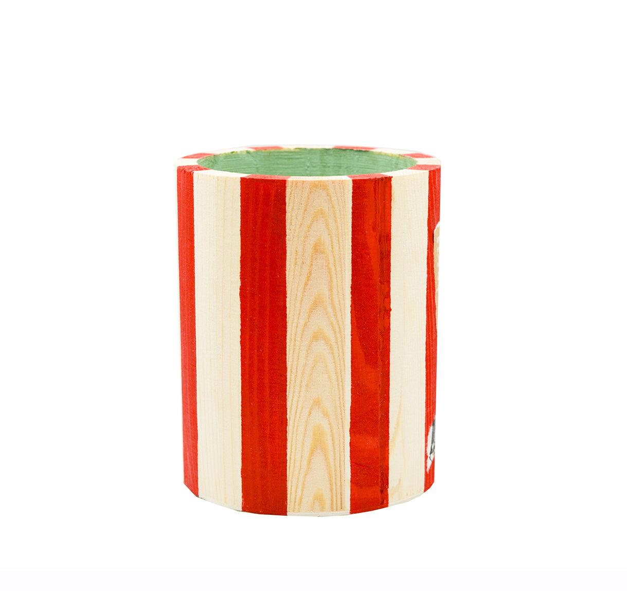 Red Striped Wooden Pencil Holder - HeliumProject.gr