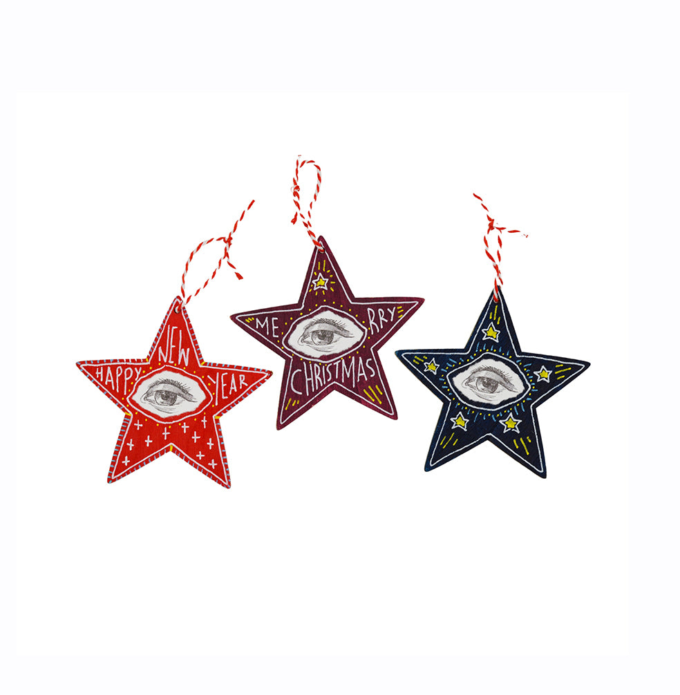 Stars Wooden Ornaments V Set of 3