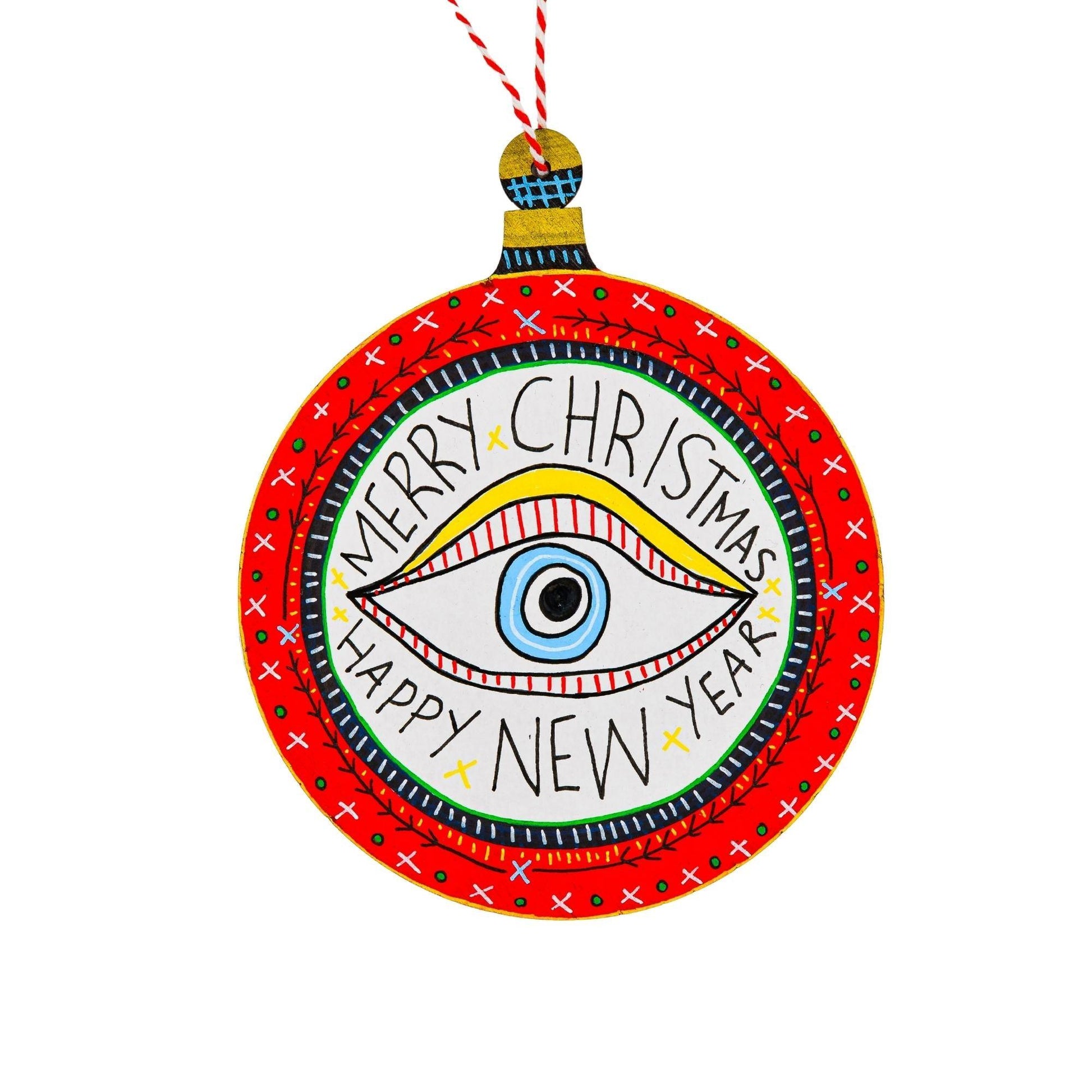 Evil Eye Red Wooden Ornament - HeliumProject.gr