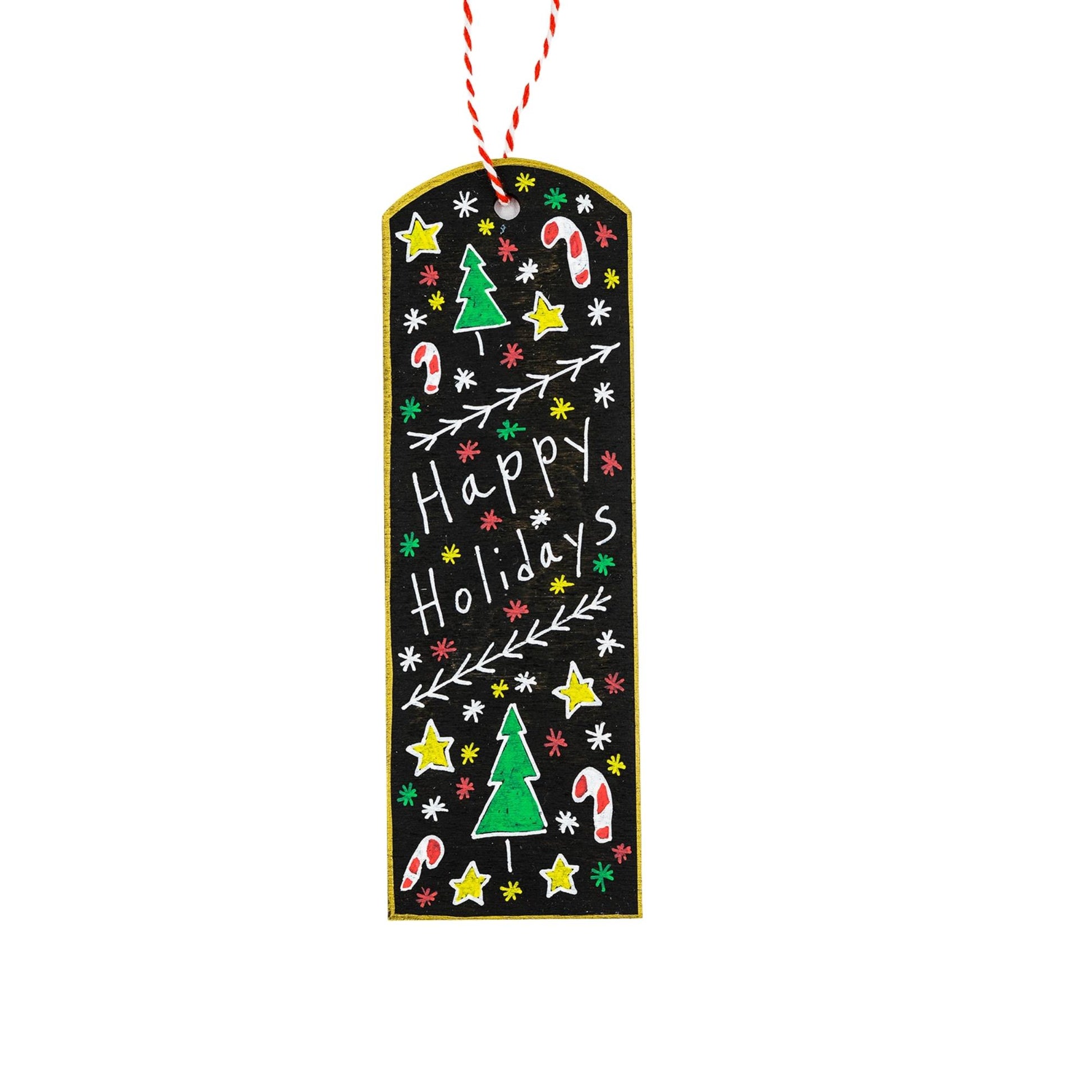 Happy Holidays Black Wooden Ornament - HeliumProject.gr