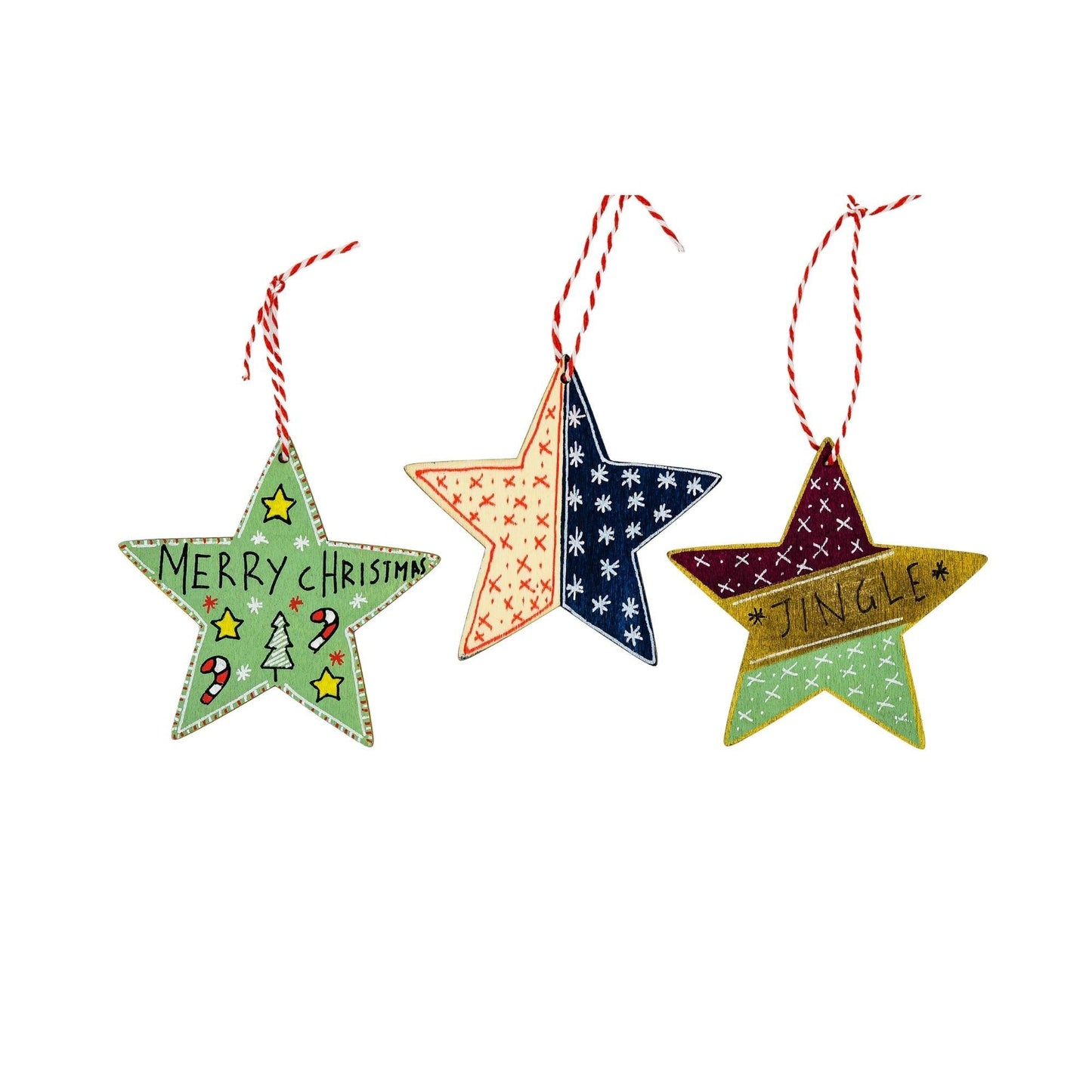 Stars Wooden Ornaments IV Set of 3 - HeliumProject.gr